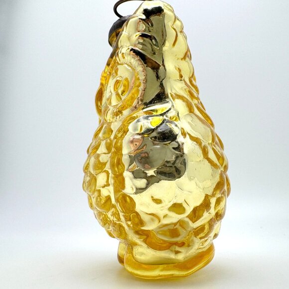 Owl Mercury Glass Ornament Kugel Style Lemon Yellow Christmas 4" - Picture 4 of 7